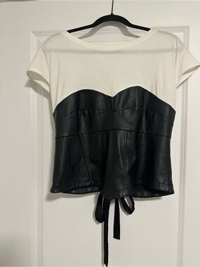 Anthropologie Two-Tone White and Black Faux Leather top XL